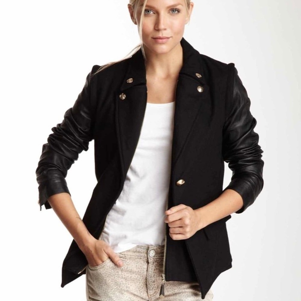 Sam Edelman Mixed Media Wool Leather Jacket